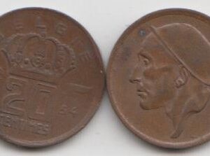 Бельгия 20 сантимов 1954 год XF Надпись на голландском "BELGIE"