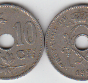 Бельгия 10 сантимов 1928 год VF-XF