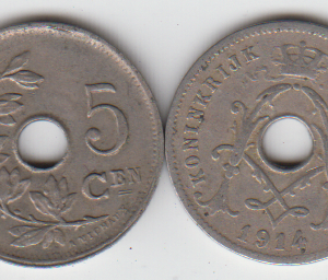 Бельгия 5 сантимов 1914 год VF-XF