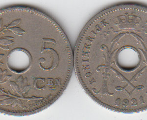 Бельгия 5 сантимов 1921 год VF-XF