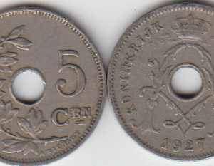 Бельгия 5 сантимов 1927 год VF-XF