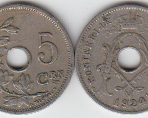 Бельгия 5 сантимов 1924 год VF-XF