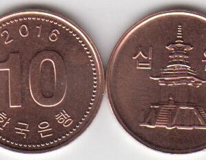 Южная Корея 10 вон 2016 год UNC